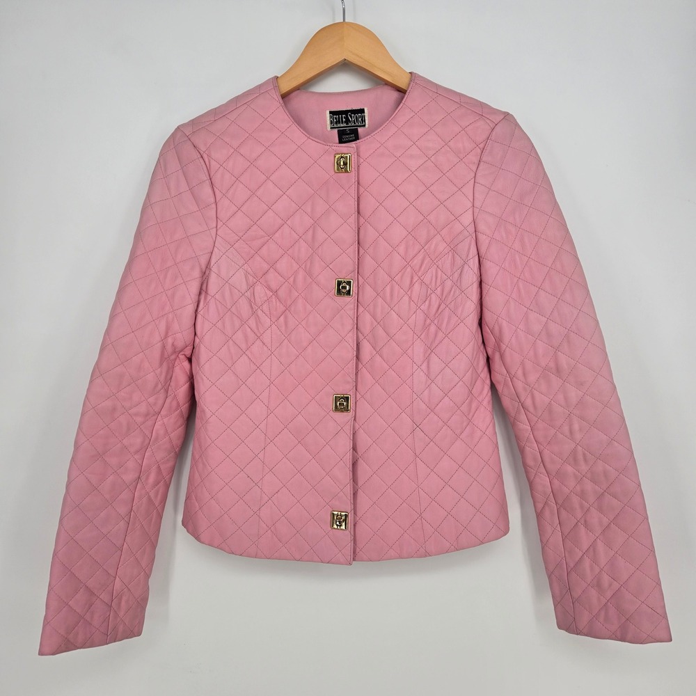Y2K Pink Quilted Real Leather Jacket Womens S Barbiecore Preppy Feminine Biker